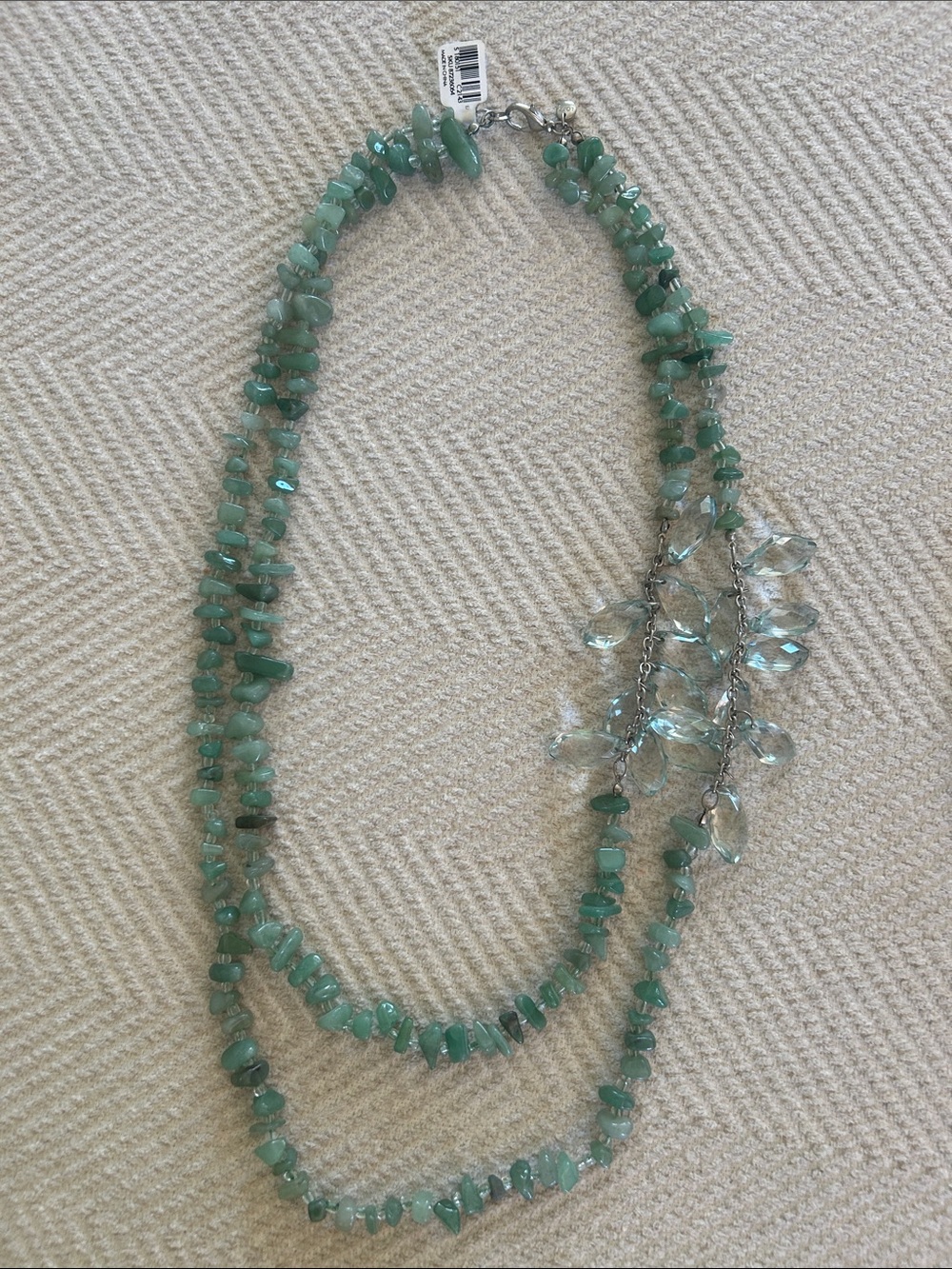LOFT Green Beaded Double-Strand Necklace with Crystal Drops